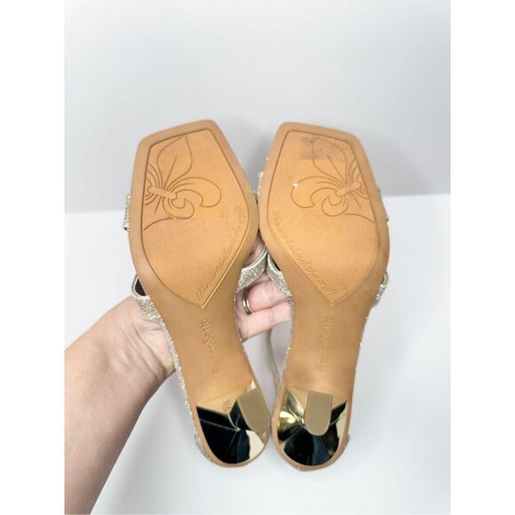 Franco Sarto Sandals Size 8 Gold Leather Ankle Strap Square Toe Evening Heels - Picture 11 of 11